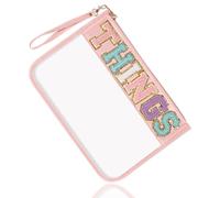 Sac à main transparent en chenille avec fermeture éclair et dragonne, Things-Pink, THINGS
