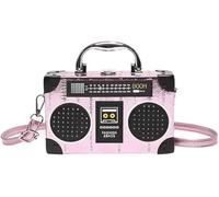 Sac à main vintage en cuir PU avec poignée supérieure en forme de radio(Pink)