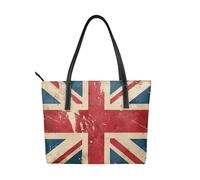 Sac à main vintage en cuir végétalien avec drapeau britannique pour femme, sac fourre-tout rétro avec poignée sur le dessus, grand sac à bandoulière pour le quotidien, le travail, les voyages