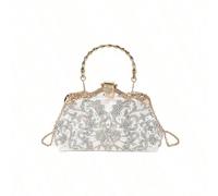 Sac à main vintage en perles chinoises argentées noires, nouvelle broderie exquise montrant une texture de luxe élevé, peut être porté à la main ou en bandoulière, des diamants éblouissants accrocheur