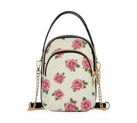 Sac à main vintage floral rose beige une épaule sac à main téléphone sac à main chaîne sac à main imprimé floral fermeture éclair designer bowler fourre-tout, 15 cm × 21,1 cm × 7,9 cm