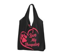 Sac à main vintage j’aime mon chien de berger vieux chien de berger anglais portable fourre-tout sacs à provisions pliable sac à bandoulière d’épicerie loisirs en plein air cadeaux de vacances