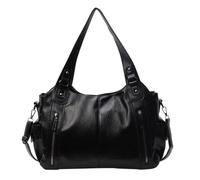 Sac À Main Vintage Pour Femme, Sacs Fourre-tout Femme En Cuir PU, Sac À Bandoulière Pour Femme Avec Multi-Poches Pour Ecole Travail Shopping Voyage (Noir)
