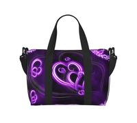 Sac à main violet à motif d'amour, peut être porté à la bandoulière ou à l'épaule, adapté pour les voyages et le camping.