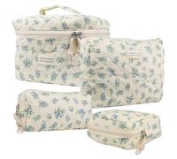 Sac à Maquillage, Sac de cosmétique matelassé 4pcs, Sac de Maquillage Floral avec poignée et Fermeture à glissière, Sac de Maquillage à Fleurs Terylene, Organisateur de Sacs de Toilette pour Femmes