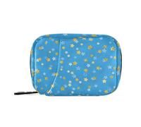 Sac à médicaments de voyage sans couture bleu et doré étoiles bleues dorées avec compartiments détachables, pilulier réutilisable mensuel pour sac à main