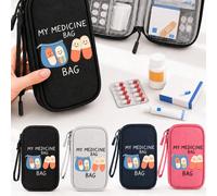 Sac à médicaments portable, sac de rangement à motif de pilules mignon, organisateur de médicaments compact, trousse de premiers secours; sac à médicaments vide de voyage zippé avec texte "MON SAC À M