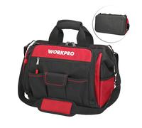 WORKPRO Sac à Outil avec 39 Poches 42 x 25 x 34 cm, Sac Porte-outils avec Grande Capacité, Fond Dur Etanche, Bandoulière Large Réglable, Zip Flexible, Charge Maximale 28 KG