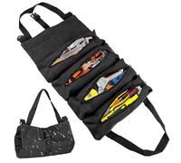Sac à Outillage à Roulettes en Toile avec 5 Poches Zippées - Mallette Rangement Pour Électriciens, Plombiers, Artisans - Noir