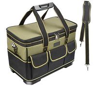 Sac à outils 16 pouces, organiseur de sac à outils multi-poches avec base moulée étanche, bandoulière réglable, sac de rangement pour outils robustes avec bouche large ouverte(vert)