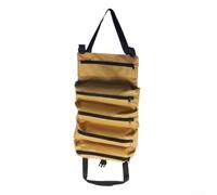 Sac à outils compact et enroulable avec plusieurs compartiments de rangement, conçu pour un transport facile avec poignées tissées et boucle de sécurité, adapté pour l'organisation des outils (kaki)