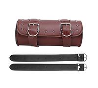 Sac à outils en cuir de moto, rangement universel d'outils de fourche de moto, sac de selle de style punk avec sangle à dégagement rapide et goujons chromés, bagage en cuir (Brun)