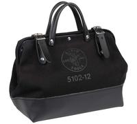 Sac à outils en toile noire robuste Klein Tools 510212BLK, sac fourre-tout polyvalent avec large ouverture à charnière et poignées en cuir, 30,5