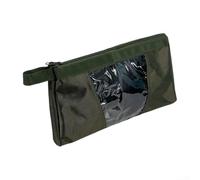 Sac à outils en toile Oxford avec panneaux en PVC transparent, fermeture éclair intégrale, poignée de transport, plusieurs boucles pour accrocher ou fixer au mur, taille compacte 340 x 190 mm (vert)