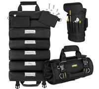 Sac à Outils Enroulable avec 13 Poches,Grand Sac de Rangement Portable Robuste pour Hommes,Mécaniciens,électriciens et Menuisier,Noir