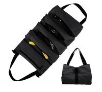 Sac à Outils Enroulable en Toile - Trousse à Outils avec 5 Poches Zippées - Pour Électriciens, Plombiers, Charpentiers, Ménage, Voitures et Motos (Noir)
