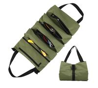 Sac à Outils Enroulable en Toile - Trousse à Outils avec 5 Poches Zippées - Pour Électriciens, Plombiers, Charpentiers, Ménage, Voitures et Motos (Vert)