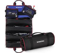 Sac a Outils Enroulable en Toile WORKPRO, Rouleau a Outils 57 * 36CM avec 2 Poches Detachables & 4 Poches Zippees, Pour Siege Arriere et Porte-outils a Suspendre, Electricien/Menuisier
