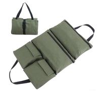 Sac à outils enroulable multi-poches en toile avec compartiments à fermeture éclair et sangle de fixation, conçu pour une organisation efficace et un accès rapide à une variété de petits outils (vert)
