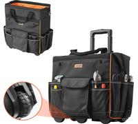 Sac à outils VEVOR avec roulettes, capacité de charge 50 kg, 25 poches, sac à dos de travail avec poignée télescopique réglable & base stable, organisateur de poches à outils pour électriciens, bâtime