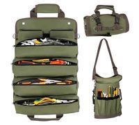 Sac à Outils Vide, 13 * 19In Sac à Outils Enroulable Oxford, Sac à Roulettes Pour Outils avec 6 Poches, Trousse A Outils ImperméAble, Pour éLectricien, Charpentier, MéCanicien (Vert)