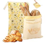 Sac à Pain en Cire d'Abeille Réutilisable avec Fermeture Éclair en L - Pour Conservation du Pain au Levain Fait Maison à Température Ambiante - Emballage en Coton, Lot de 2 (42x33cm)