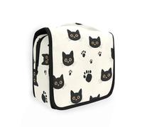 Sac à pharmacie minimaliste avec motif chats noirs de dessin animé pour voyage avec crochet de suspension