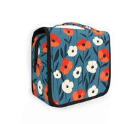 Sac à pharmacie pour voyage avec crochet de suspension Motif fleurs oranges Fond bleu Unisexe