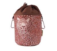 Sac à pinces à linge portable à suspendre, en coton avec 2 mousquetons robustes, fermeture à cordon et attache métallique pour ranger les pinces à linge, Ø 17 cm x 28 cm, motif : léopard marron