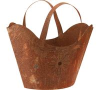Sac à plantes métal rouille Cache-pot déco avec anses H37cm