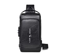 Sac à Poitrine en Cuir Noir - Antivol avec USB - Homme