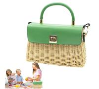 Sac à provisions de paille, sac de plage de paille, sac à provisions tressé, sac décontracté avec poignée,- sac fourre-tout chic, sac de plage- poche pour l'argent de téléphone portable- poche, vert