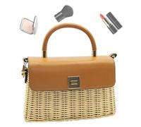 Sac à provisions de paille, sac de plage de paille, sac à provisions tressé, sac décontracté avec poignée,- sac fourre-tout chic, sac de plage- poche pour l'argent de téléphone portable- poche, Coffee