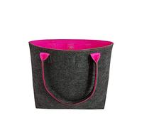 Sac à provisions en feutre, grand sac à provisions refermable avec poignée, panier à provisions, sac de rangement pliable, sac de plage, sac de transport polyvalent, couleur gris/magenta