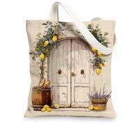 Sac à provisions en toile Citron Style rustique vintage Sacs à provisions réutilisables, légers, lavables et écologiques, sacs à bandoulière F, beige, 13x15 Inch