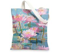 Sac à provisions en toile floral, élégant design de nénuphar réutilisable, sacs de plage légers et écologiques Tr, bleu, 13x15 Inch