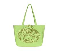 Sac à provisions en toile pour femme - Grande capacité - Sac à bandoulière décontracté - Sac à main mignon - Sac d'étudiant - Sac à bandoulière imprimé de dessin animé - Sac à main coréen, Vert