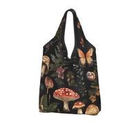 Sac à provisions pliable en forme de champignon botanique réutilisable avec motif papillon et fleur pour le camping et un usage quotidien
