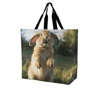 Sac à provisions pliable en toile avec motif hippopotame de grande capacité, Lapin mignon et drôle, 40x40x16cm