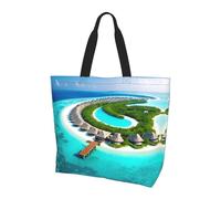 Sac à provisions réutilisable à une épaule, paysage des Maldives pour femmes, sac fourre-tout décontracté à une épaule, grand sac de courses polyvalent, noir, taille unique