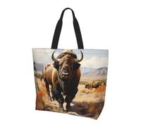 Sac à provisions réutilisable à une épaule, troupeau de bison nord-américain pour femmes, sac fourre-tout décontracté, grand sac à provisions polyvalent, noir, taille unique