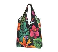 Sac à provisions réutilisable avec imprimé de fleurs tropicales, sacs d'épicerie, sacs fourre-tout en tissu, jolis sacs de courses lavables, noir, 1 Pack