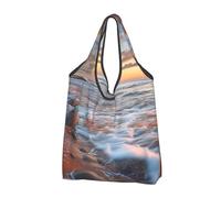 Sac à provisions réutilisable avec imprimé plage Maui Hawaï, coucher de soleil, vagues de mer, nuages, 1 lot de sacs d'épicerie pliables en tissu, sacs fourre-tout mignons et lavables
