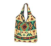 Sac à provisions réutilisable avec motif géométrique ethnique imprimé, sacs d'épicerie, sacs fourre-tout en tissu, jolis sacs de courses lavables, noir, 1 Pack