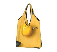 Sac à provisions réutilisable imprimé citron jaune - Sacs d'épicerie pliables en tissu - Sacs fourre-tout mignons et lavables, noir, 2 Pack