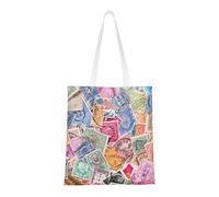 Sac à provisions réutilisable, sac à main pour les courses, sac à bandoulière en toile polyvalent,Anciens timbres-poste de divers pays