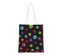 Sac à provisions réutilisable, sac à main pour les courses, sac à bandoulière en toile polyvalent,Empreinte de patte de chien et de chat colorée