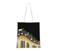 Sac à provisions réutilisable, sac à main pour les courses, sac à bandoulière en toile polyvalent,Note de musique imprimée pour piano