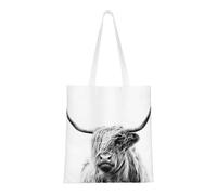 Sac à provisions réutilisable, sac à main pour les courses, sac à bandoulière en toile polyvalent,Portrait d'une vache des Highlands