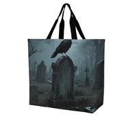 Sac à provisions unisexe Angelic Little Girl pour les courses, les voyages, les courses, sac à main, Black Crow on Tombst, Taille unique